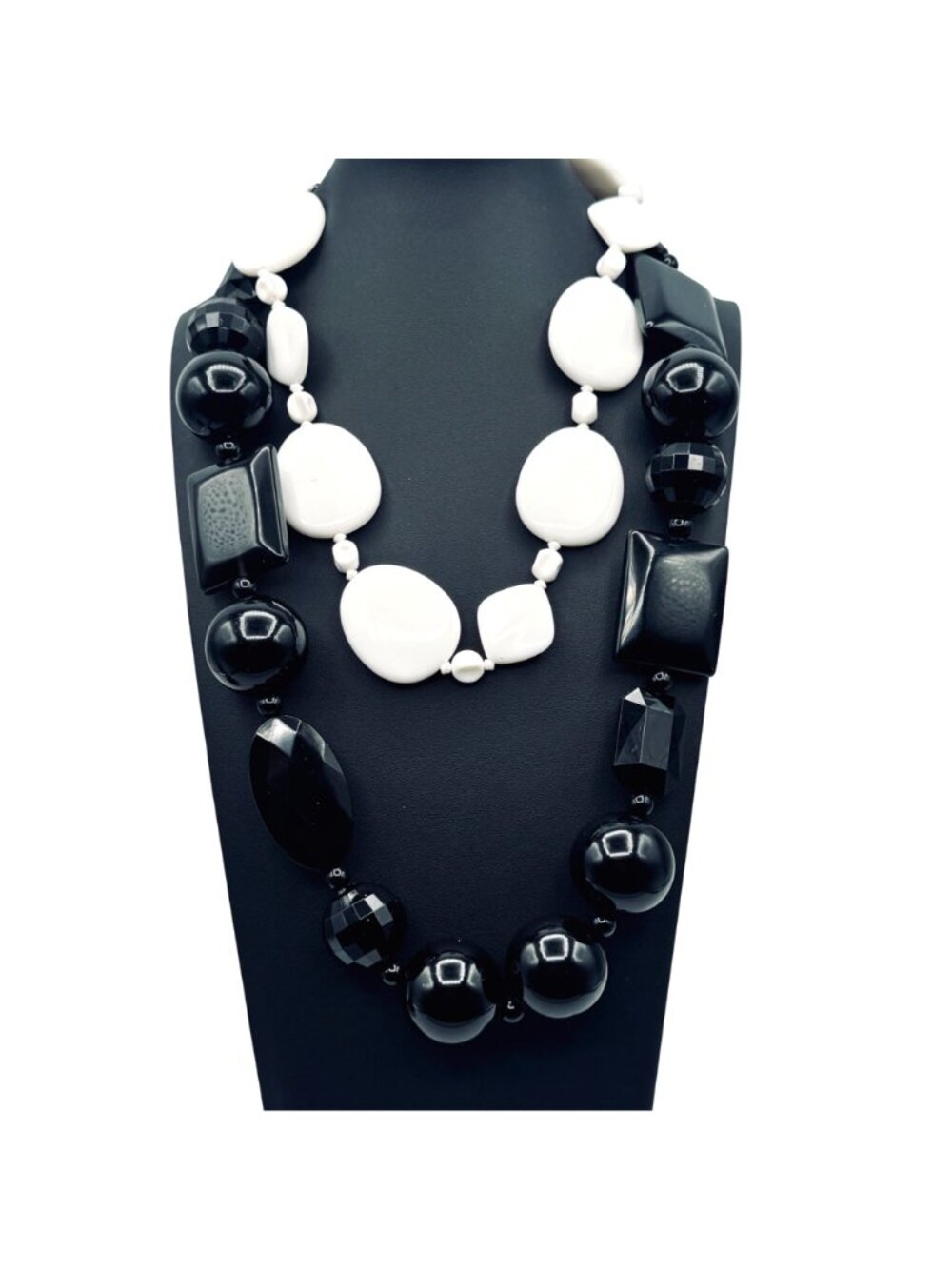 Chunky Black & White Glossy Bead Necklaces Statement Big Bold Acrylic 26" & 18" - Picture 11 of 11